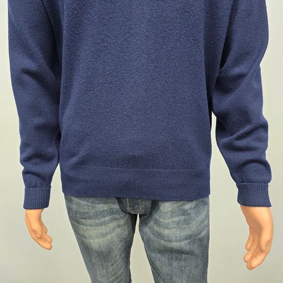 Huntington Lambswool Virgin 100% Wool V-Neck Sweater Men M Navy Knit Vintage - Picture 5 of 13